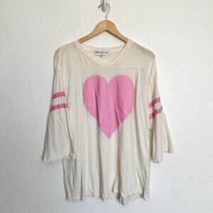 Wildfox Tee Shirt Womens Small Football Jersey Heart Pink Ivory V Neck Oversized